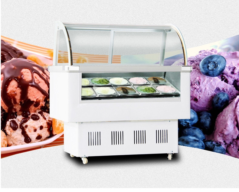 INTBUYING 220V Commercial Frozen Ice Cream Showcase Hard Ice Cream Cabinet 12Pan