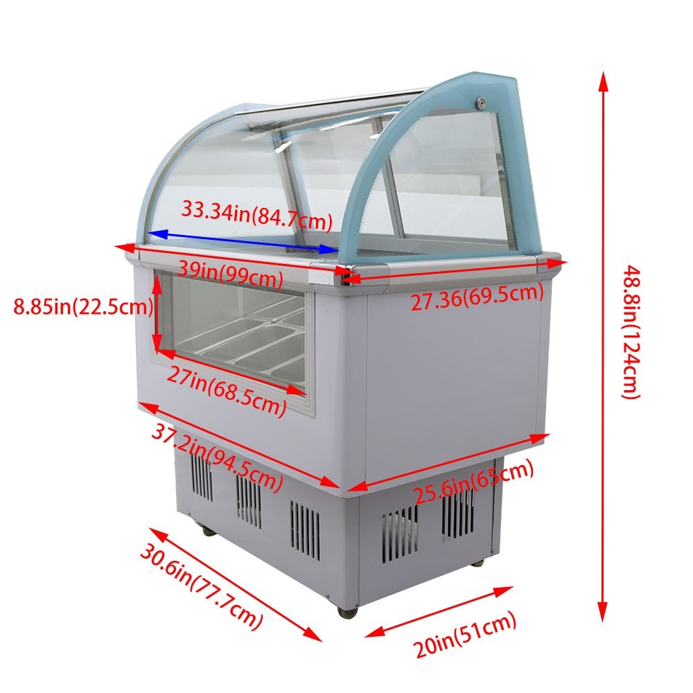 220V Ice Cream Cabinet Refrigerator Showcase Gelato Freezer 10 Pan w/LED Light