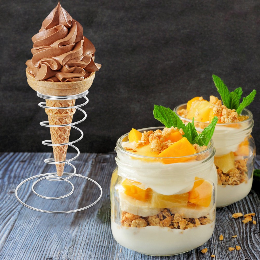 4Pcs Stainless Steel Ice Cream Cone Display Stand Silver Reusable Rack