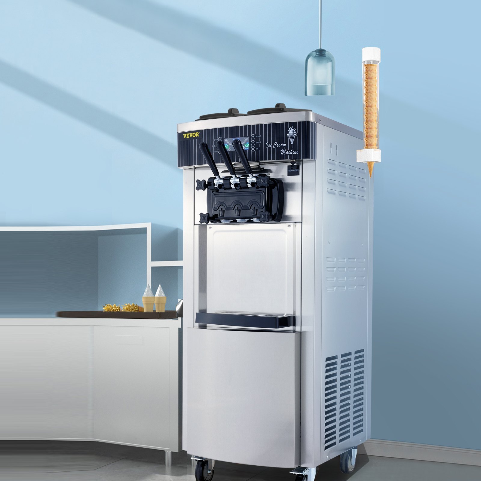 Commercial Ice Cream Machine 3-Flavor Soft Serve Ice Cream Maker High Production