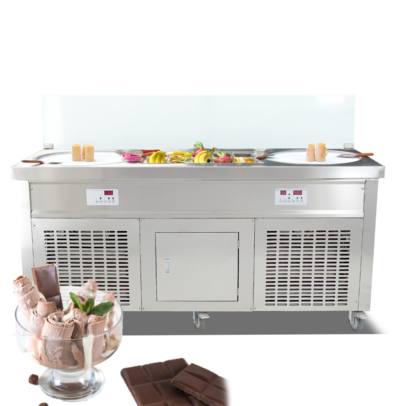 Commercial ETL fried ice cream machine double round pans-10pcs cooling tanks