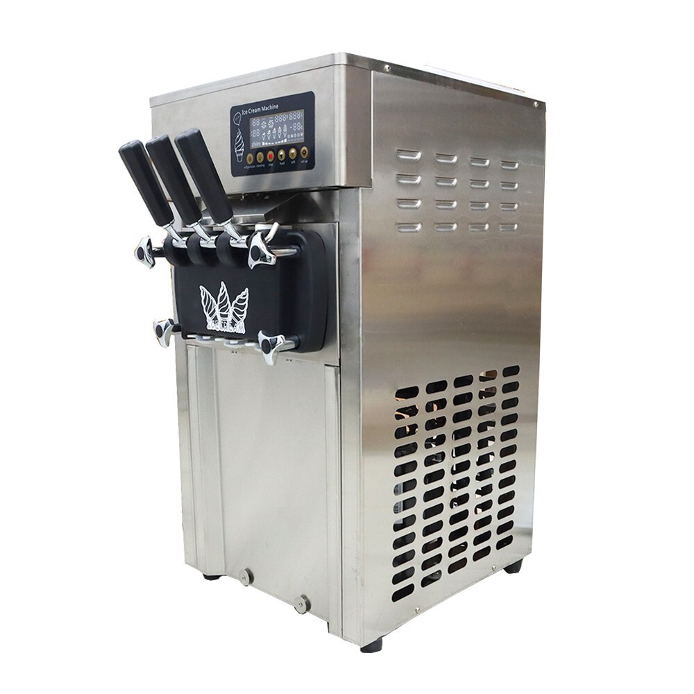 3 Flavor Soft Serve Ice Cream Machine Countertop 3.5L Two Hopper for Overnight
