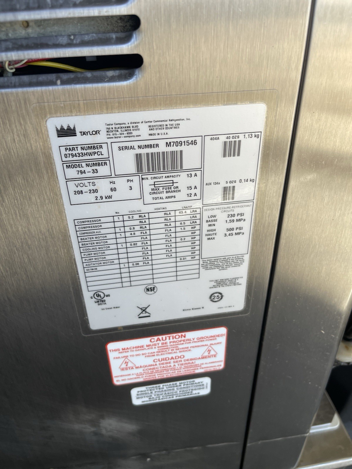 Taylor 794-33 Ice Cream Yogurt Machine Air cooled 3 Phase 2017