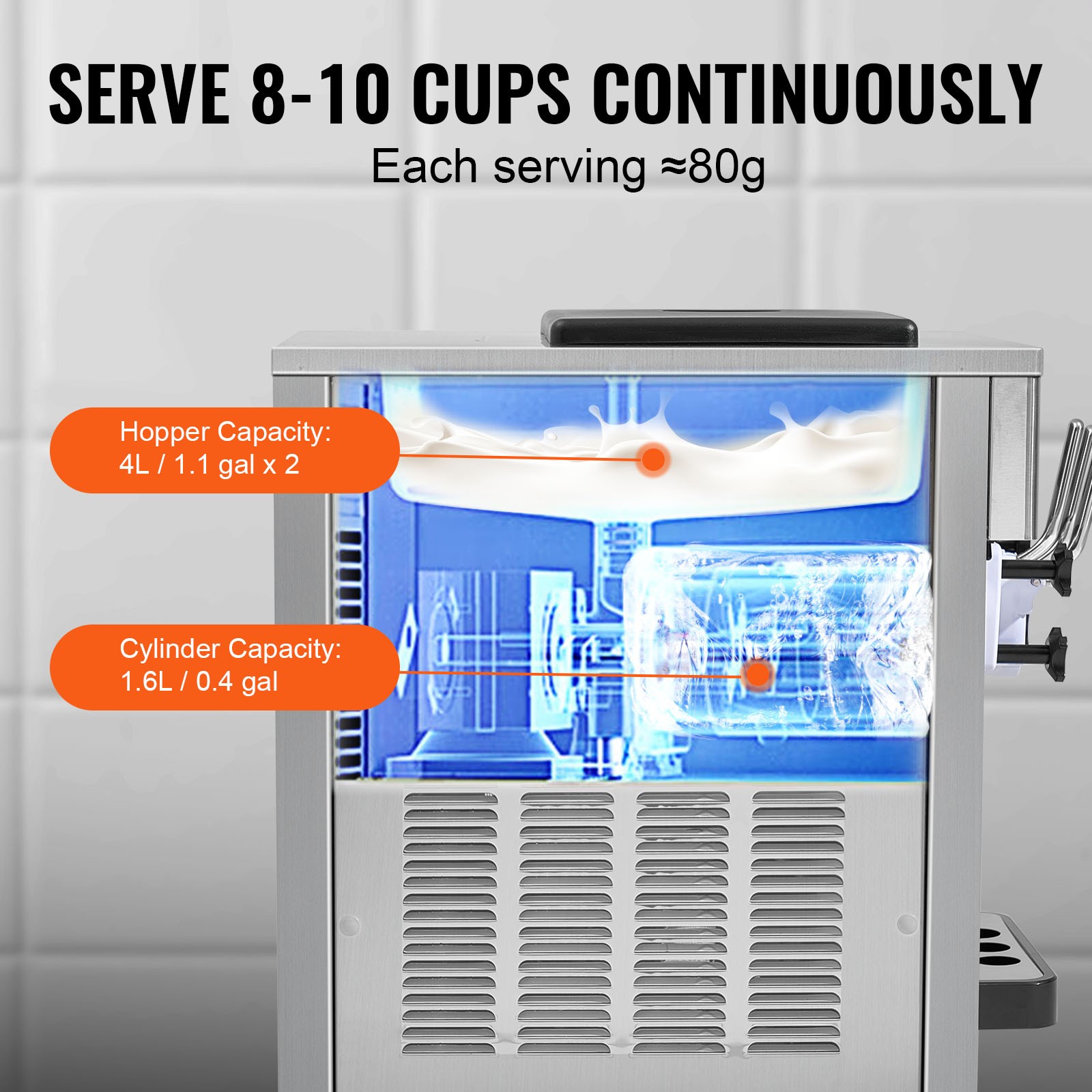 Uimoso Commercial Soft Serve Ice Cream Machine 20L/H Yield 3 Flavor Countertop