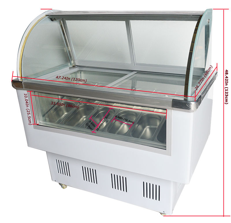 INTBUYING 220V Commercial Frozen Ice Cream Showcase Hard Ice Cream Cabinet 12Pan