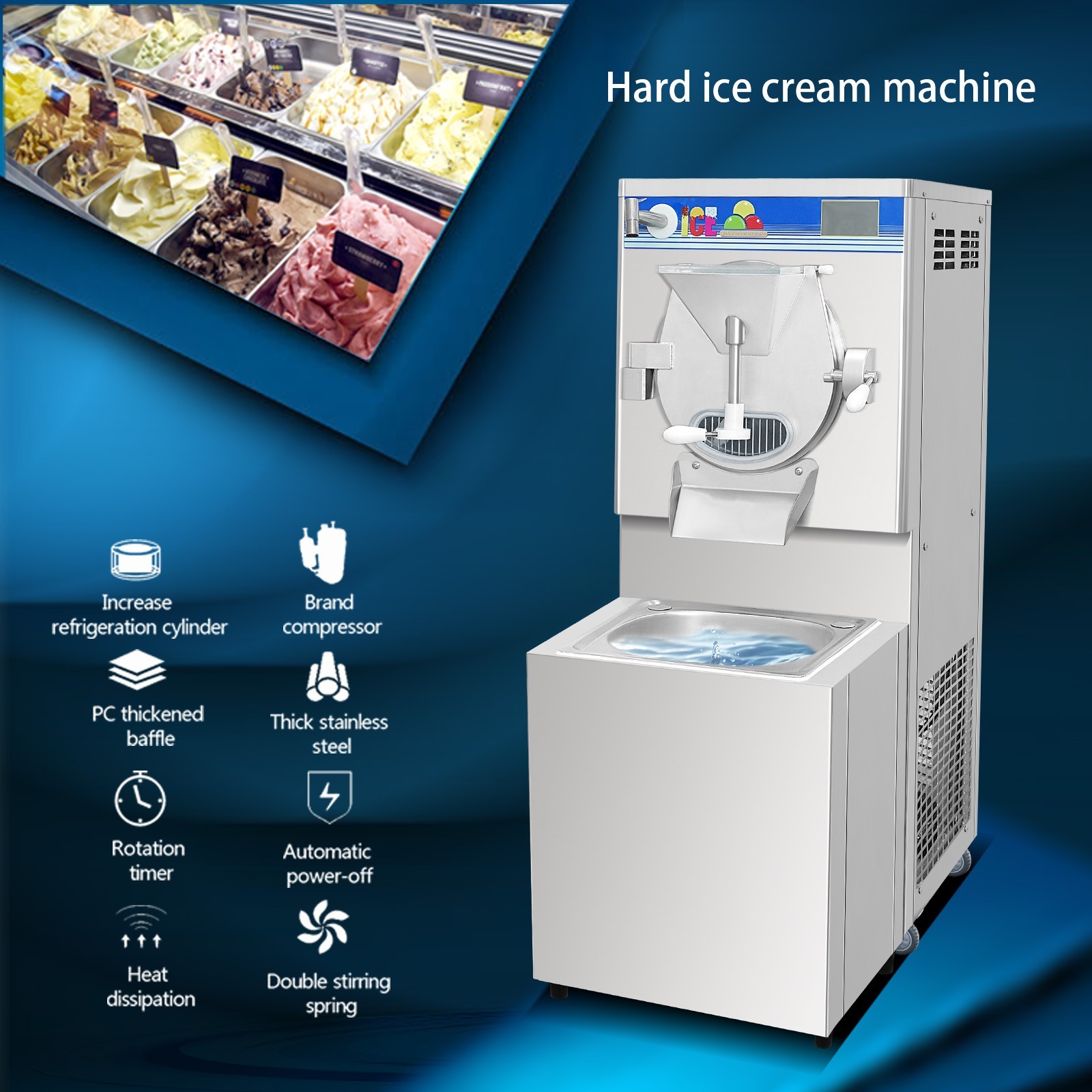 Kolice Commercial Water Cooling Sorbettos Hard Ice Cream Machine 15-18gal/Hour