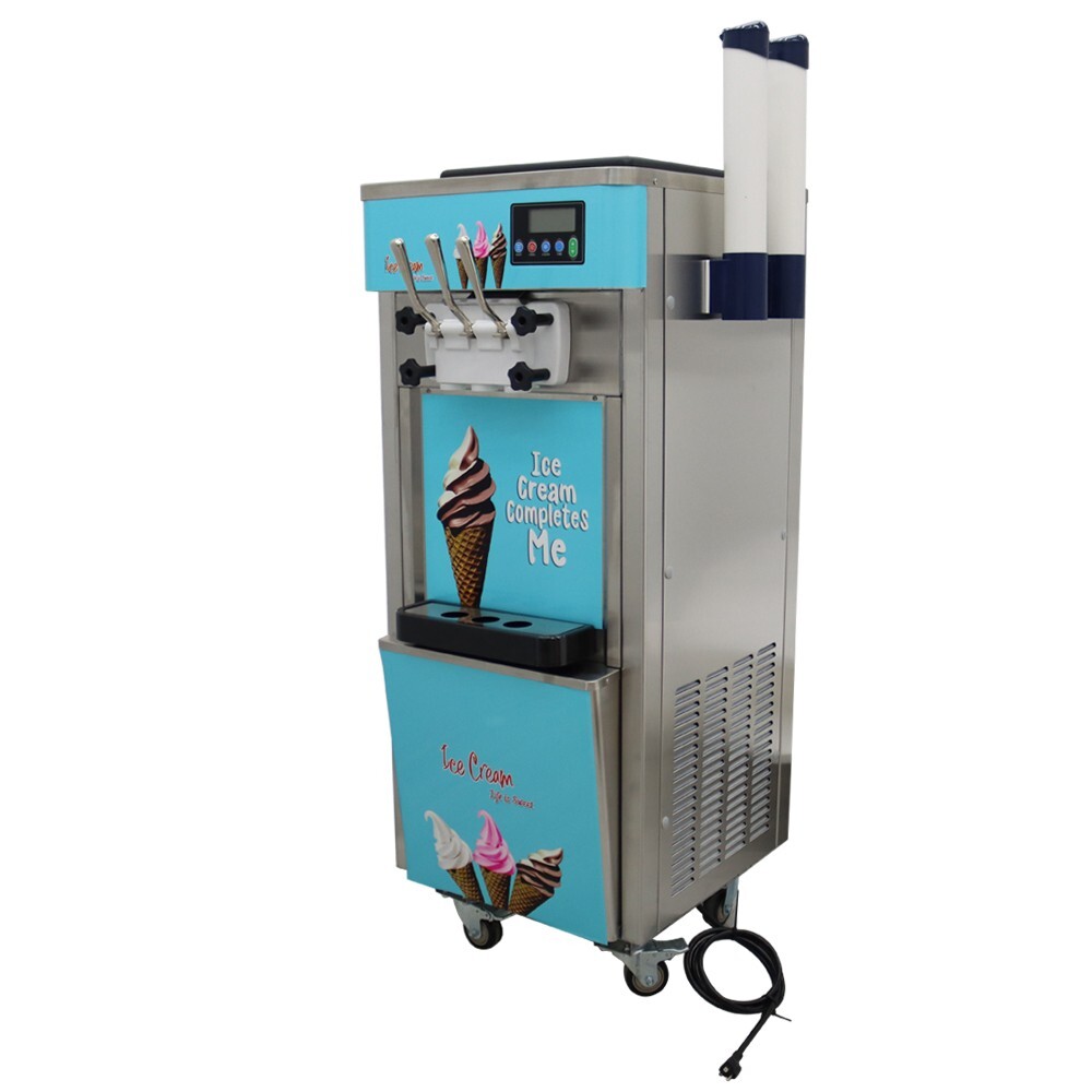 110V 3-Head Vertical Commercial Soft Ice Cream Machine with LCD Digital 20-30L/h