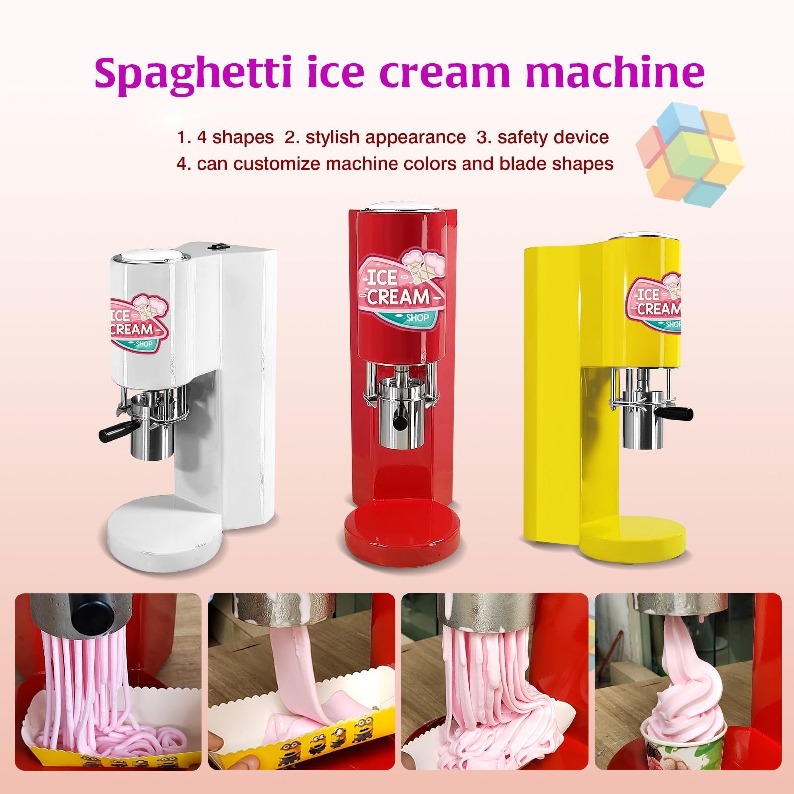 Kolice Frozen Yogurt Mixing Machine Spaghetti Press Ice Cream Noodel Shape Press