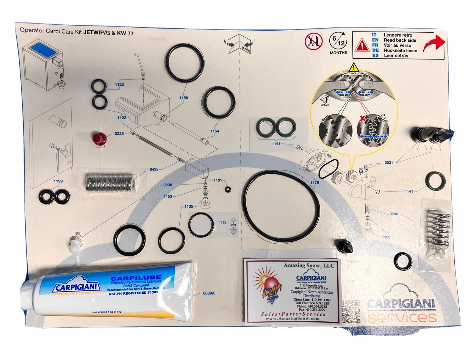 Carpigiani Parts Coldelite Whipped Cream Machine Tune UP Kit Model KW 77