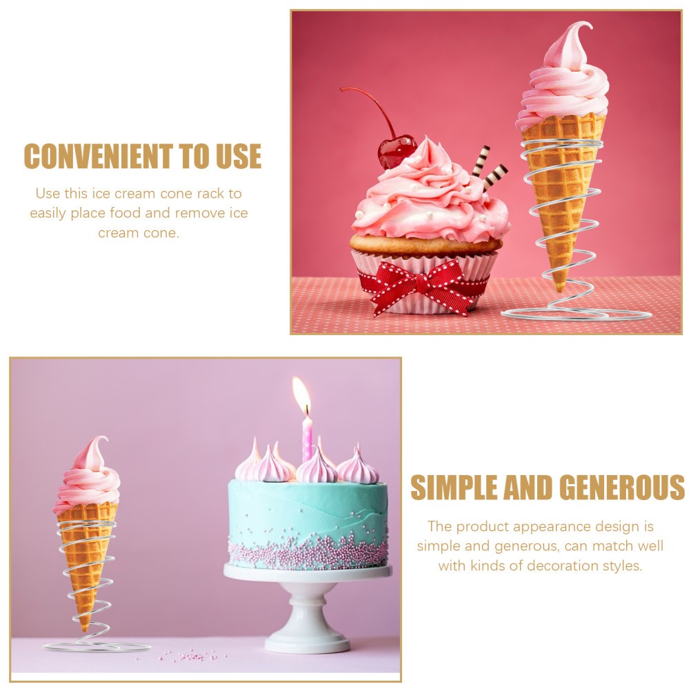 4 Pcs Stainless Steel Ice Cream Cone Holders Desk Display Stands for Kitchen