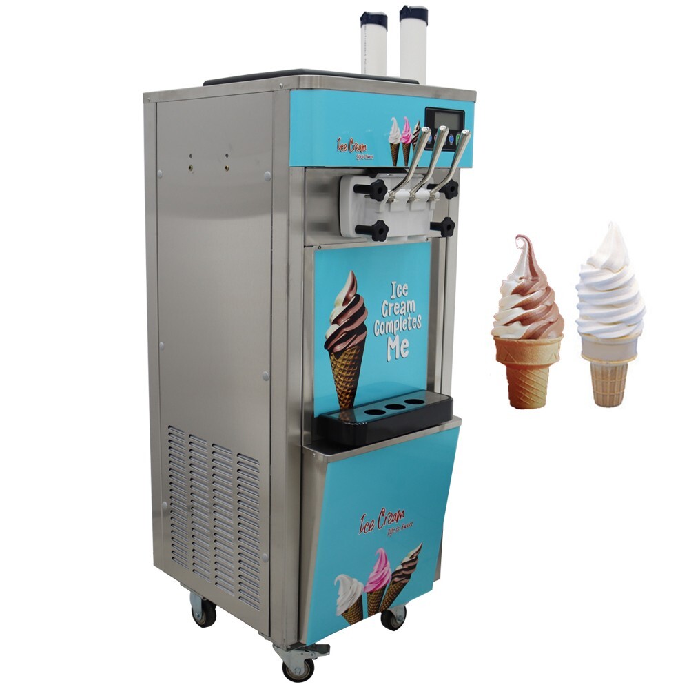 110V 3-Head Vertical Soft Ice Cream Machine LCD Digital 20-30L/h Output 1800W