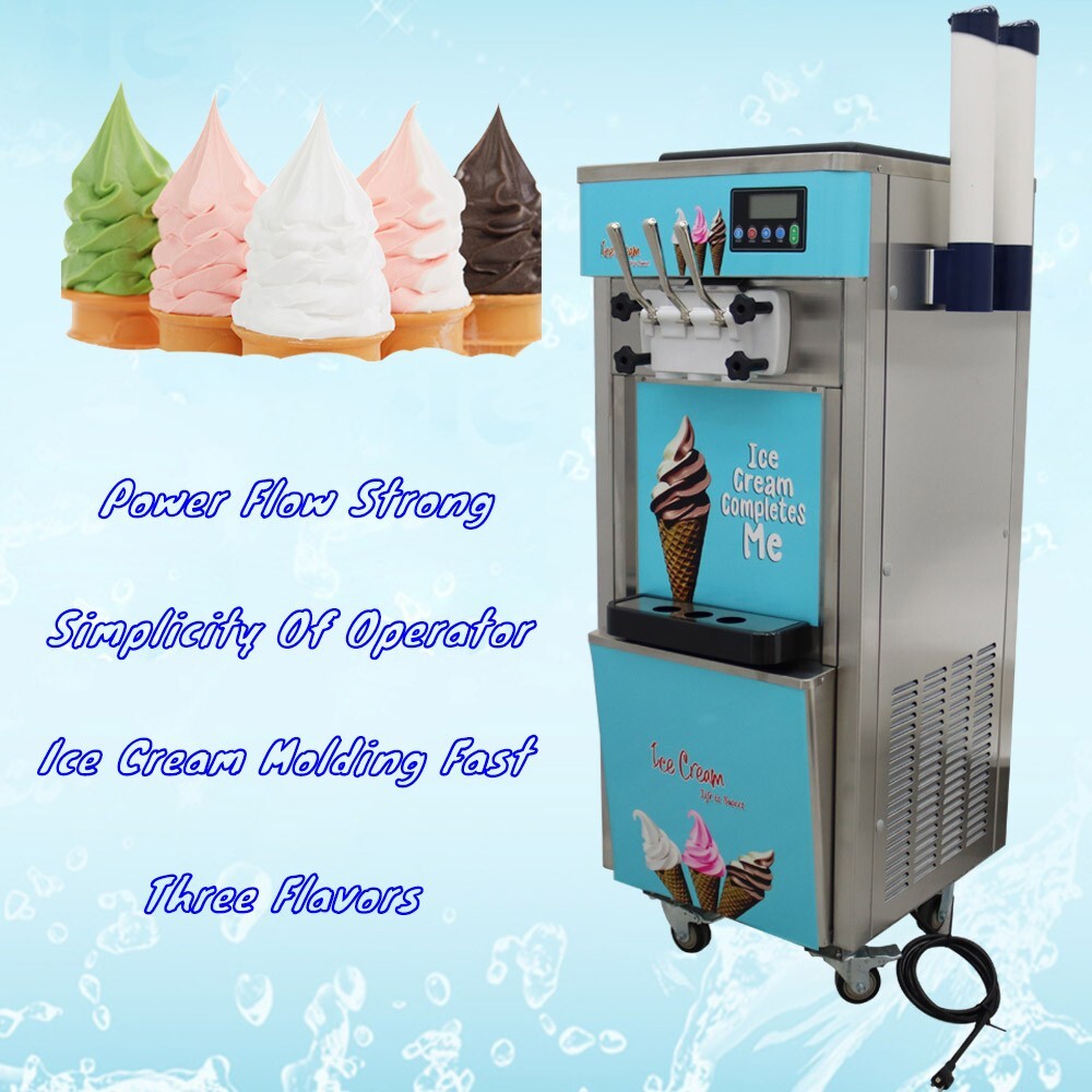 110V 3-Head Vertical Soft Ice Cream Machine LCD Digital 20-30L/h Output 1800W