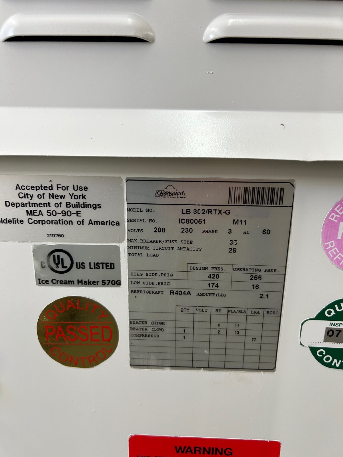 Carpigiani LB-302 RTX-G 15 Qt. Water Cooled Gelato / Low Overrun Desserts Batch