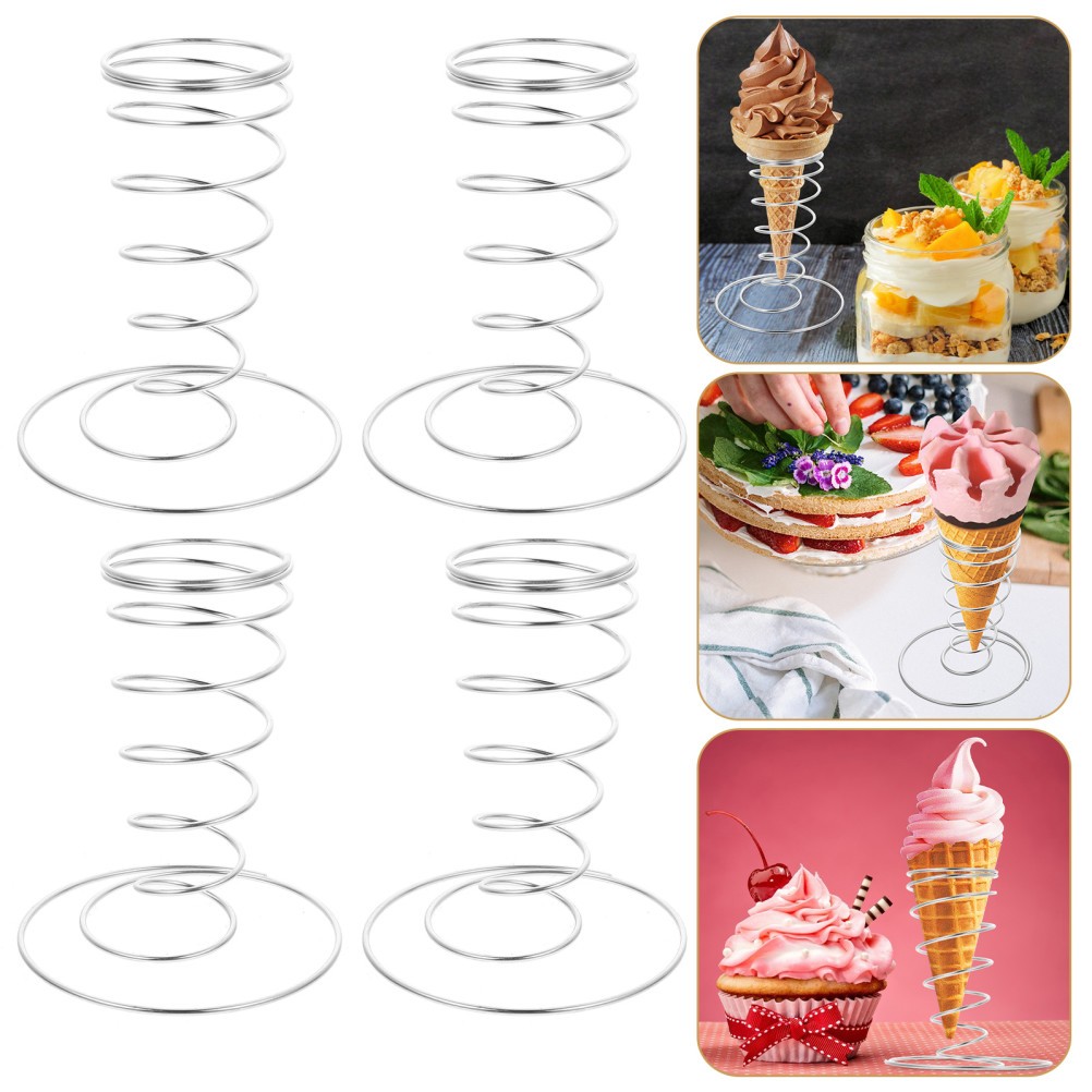 4Pcs Stainless Steel Ice Cream Cone Display Stand Silver Reusable Rack