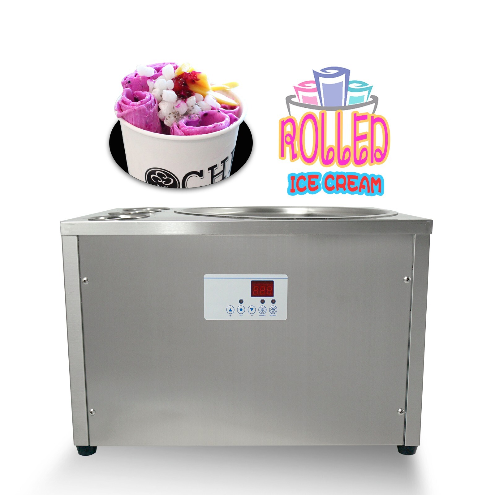USA Kolice Commercial tabletop round pan rolled ice cream machine with 3 buckets