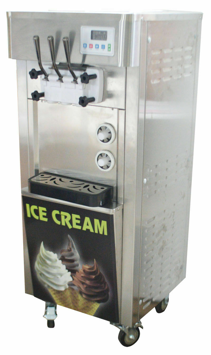 TECHTONGDA Soft Ice Cream Machine for Commercial Cold Drink Shop 3 Heads 110V