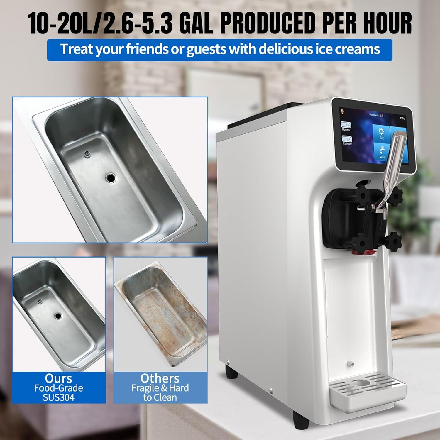 Commercial Ice Cream Machine – 1000W 110V Single Flavor Soft Serve Ice Cream Mak