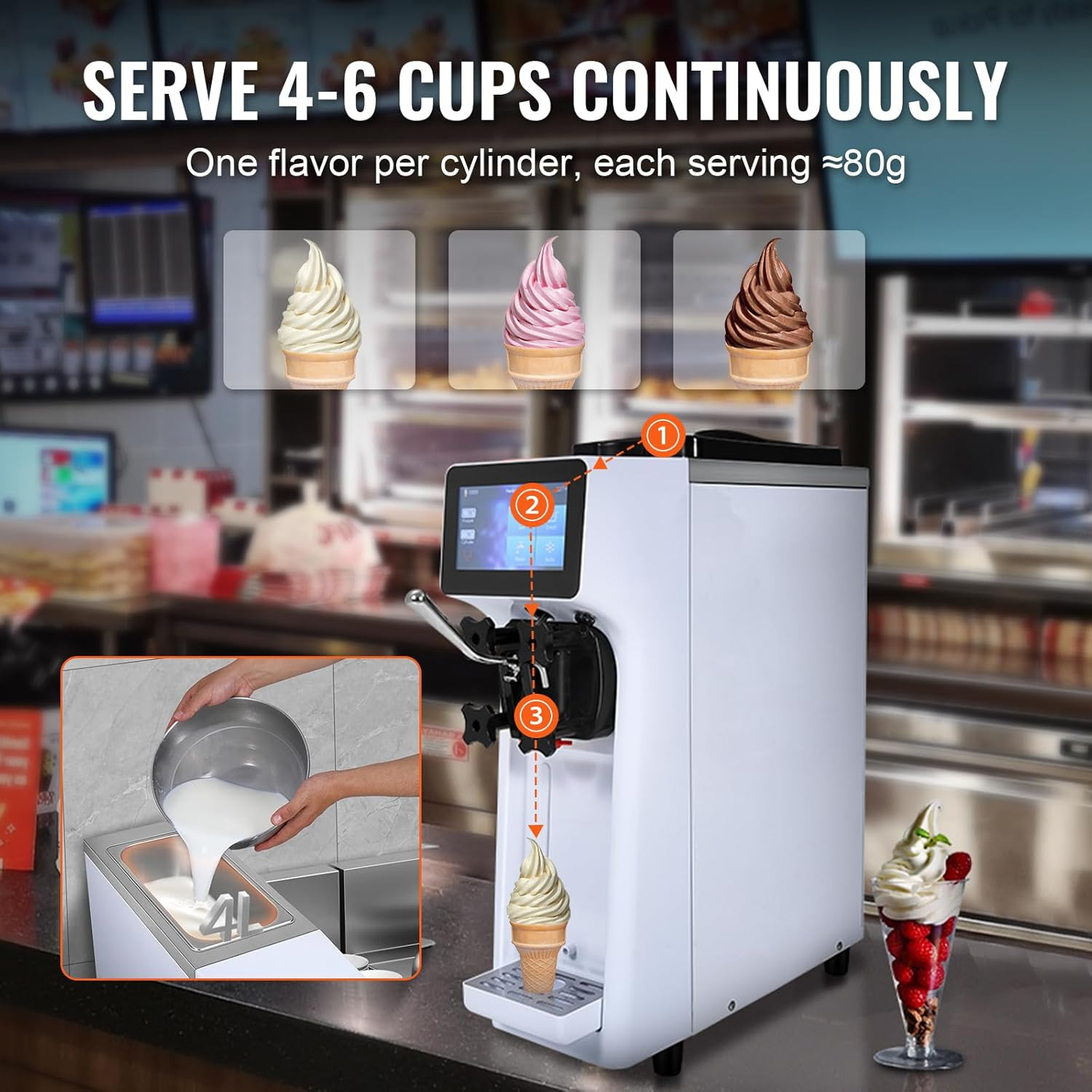 Commercial Ice Cream Machine, 1000W Single Flavor Soft Serve Ice Cream Maker, 10