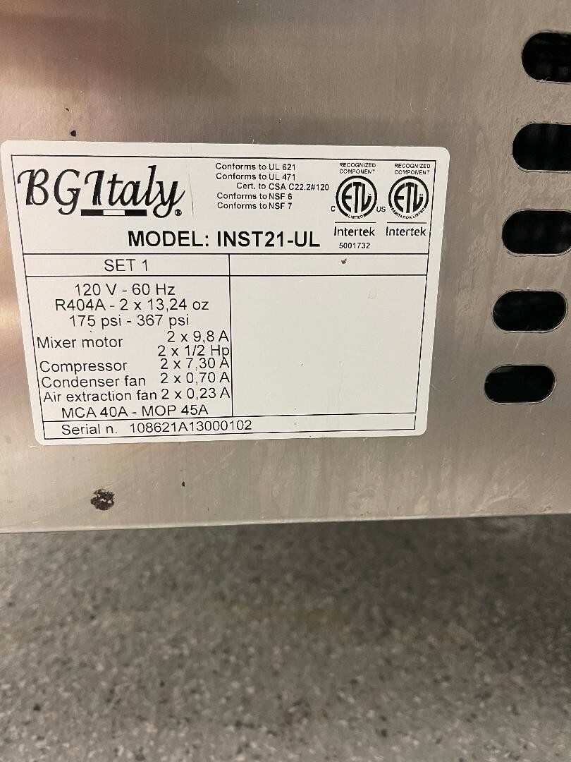 BG Italy INST21 2 Pot Ice Cream/Gelato Machine (Makes ACAI BOWLS)