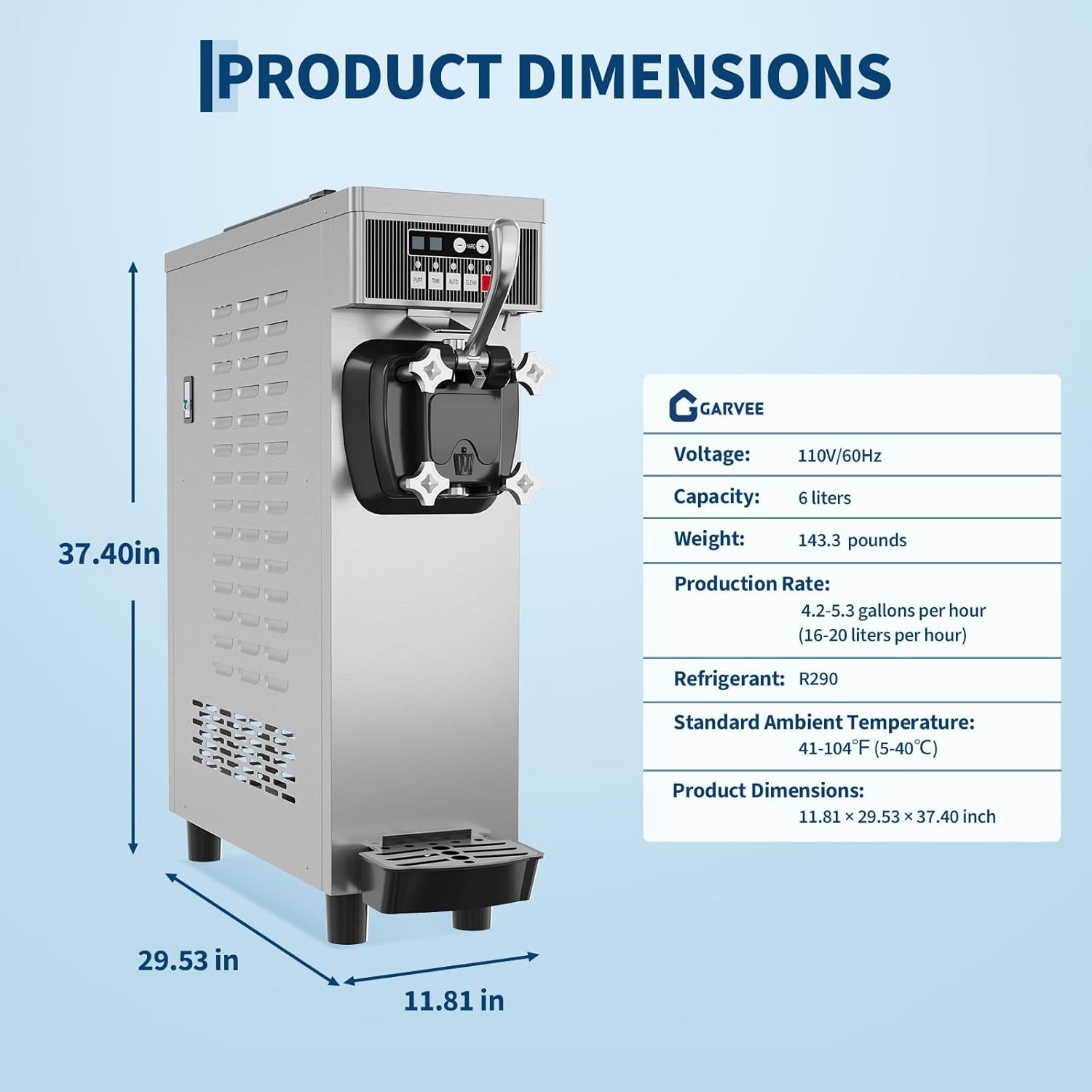 1500W Commercial Ice Cream Machine Countertop Soft Serve Ice Cream Maker US