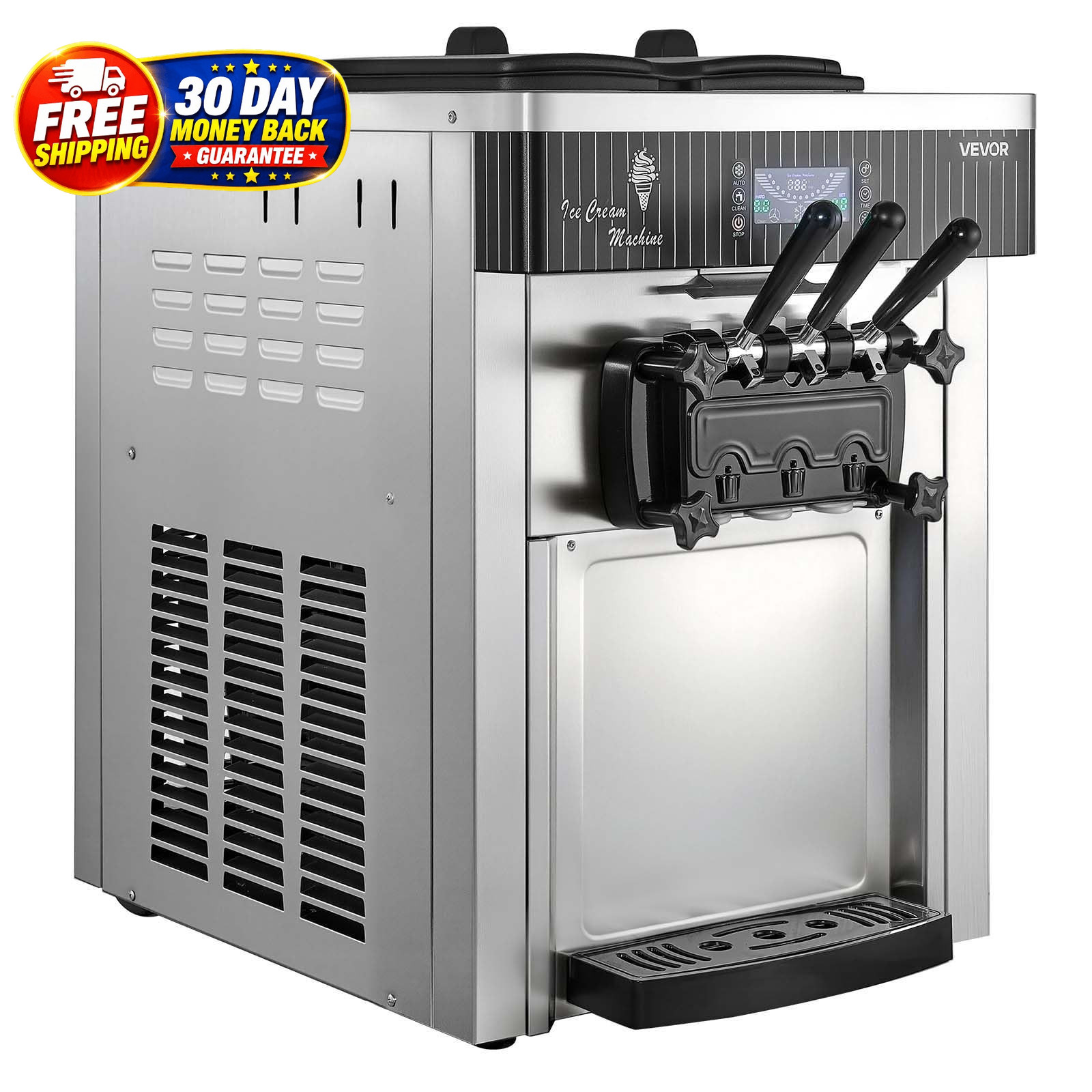 Commercial Ice Cream Machine 20-28L/H 3 Flavor Countertop Soft Serve Maker