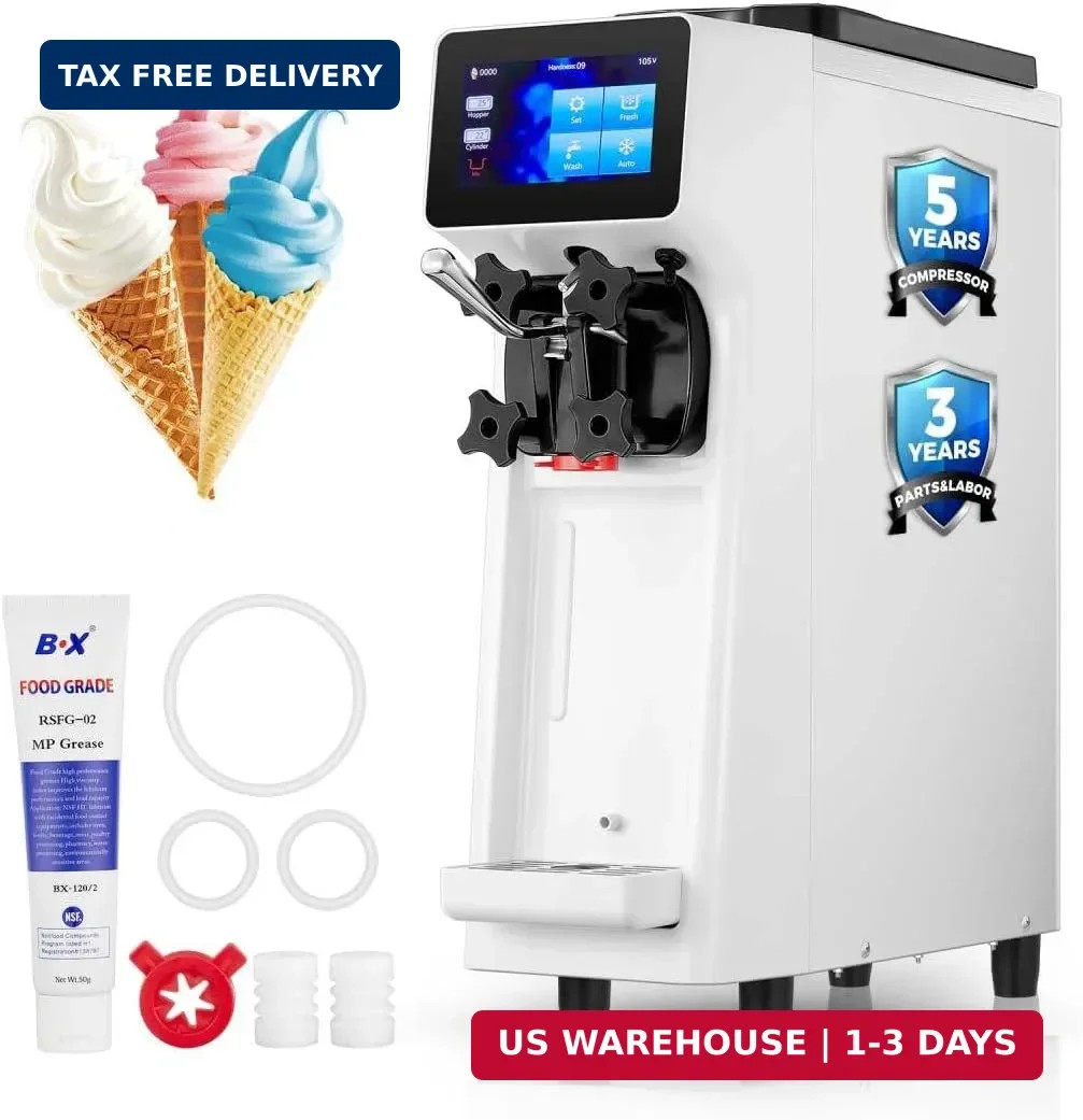 Commercial Ice Cream Machine White Soft Serve Machine 10.4-20 QT/H Pre-Cooling