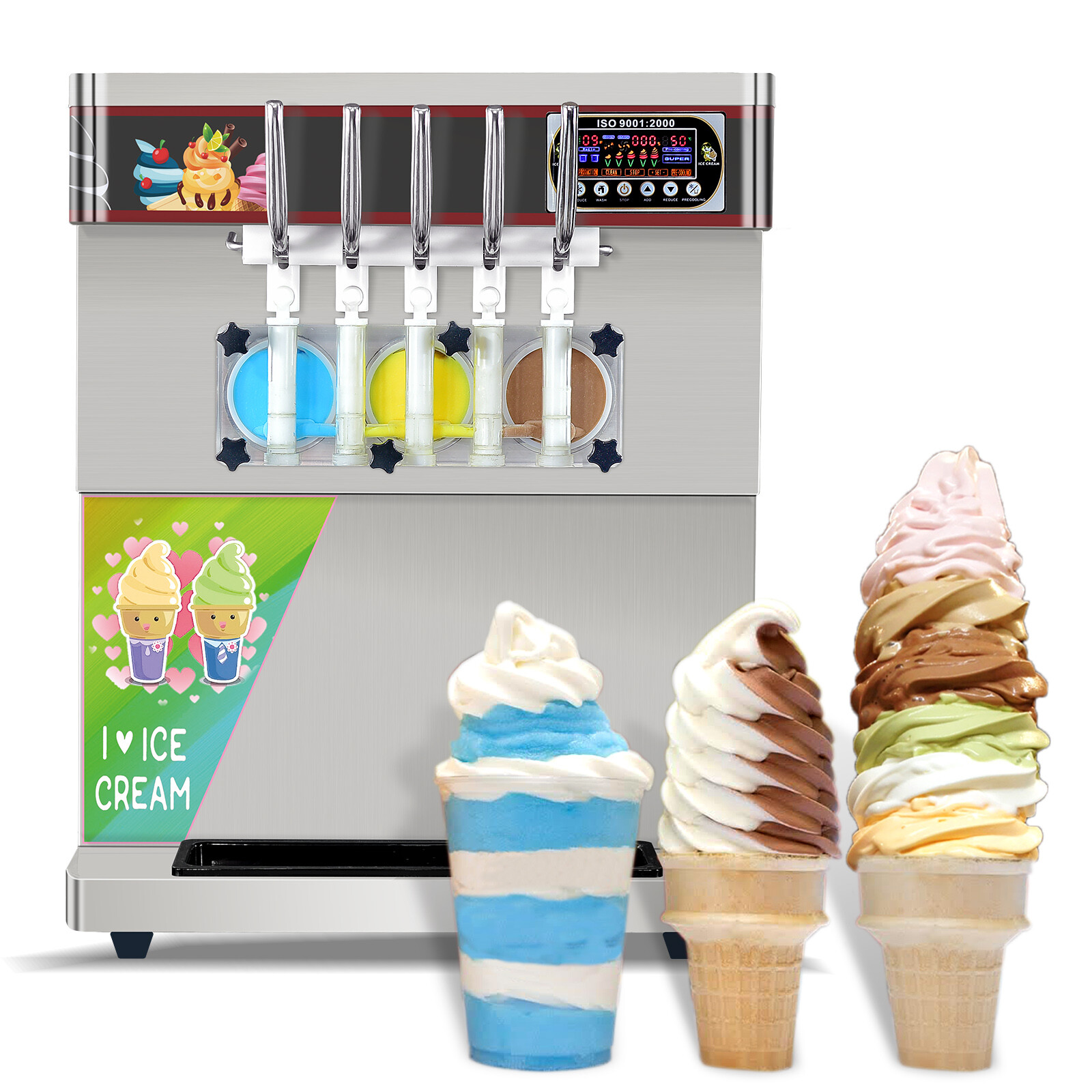 Kolice ETL Commercial Countertop 5 Flavors Soft Serve Ice Cream Machine