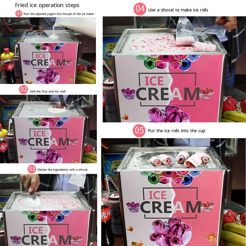 Electric Rolled Ice Cream Machine Cold Fried Yogurt Roll Fruit Milk Fry Pan