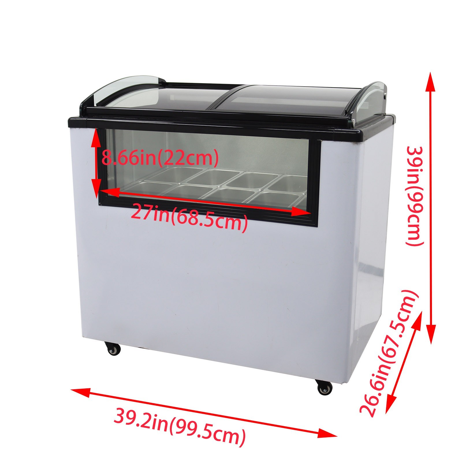 10 PAN Ice Cream Showcase Ice Cream Freezer with LED Light 2.5L/Pan 110V 330W