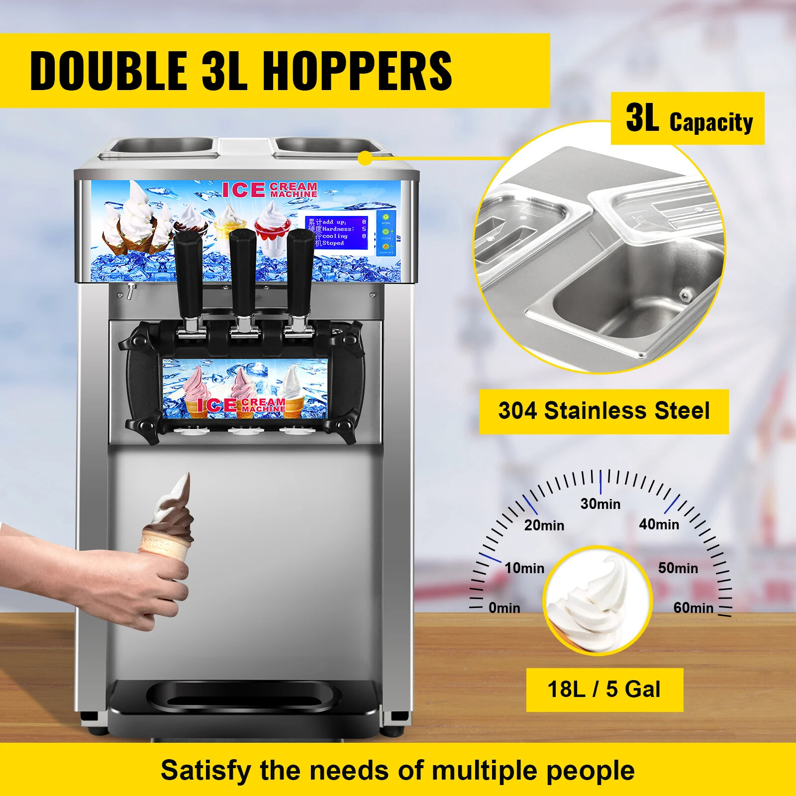 VEVOR 1200W Commercial Ice Cream Machine Countertop Soft Serve Maker Tool 18L/H