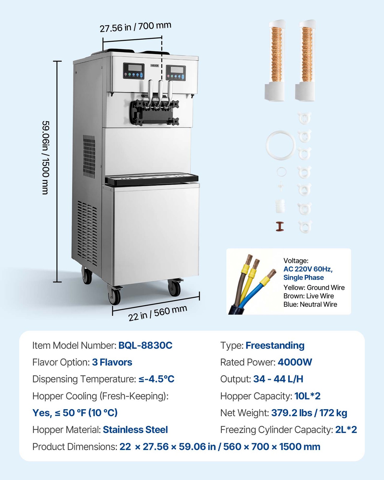 VEVOR Commercial Ice Cream Machine Dual Compressors 3-Flavor Ice Cream Maker