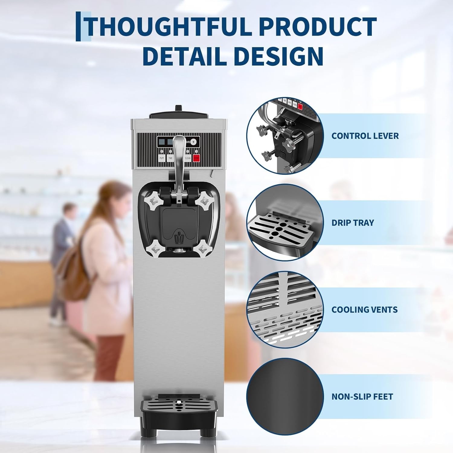 1500W Commercial Ice Cream Machine Countertop Soft Serve Ice Cream Maker US