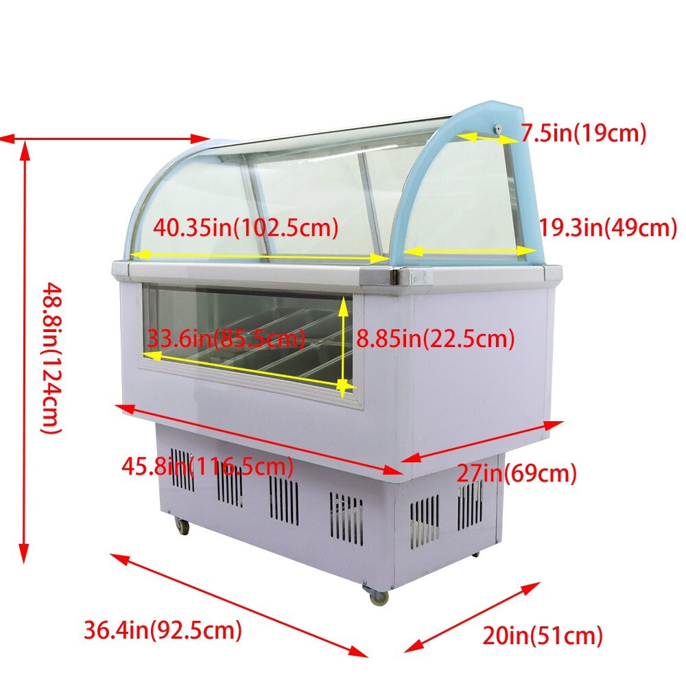 220V Ice Cream Showcase 12 Pan Square Box w/LED Light 45.8×27×48.8Inch 215W 170L