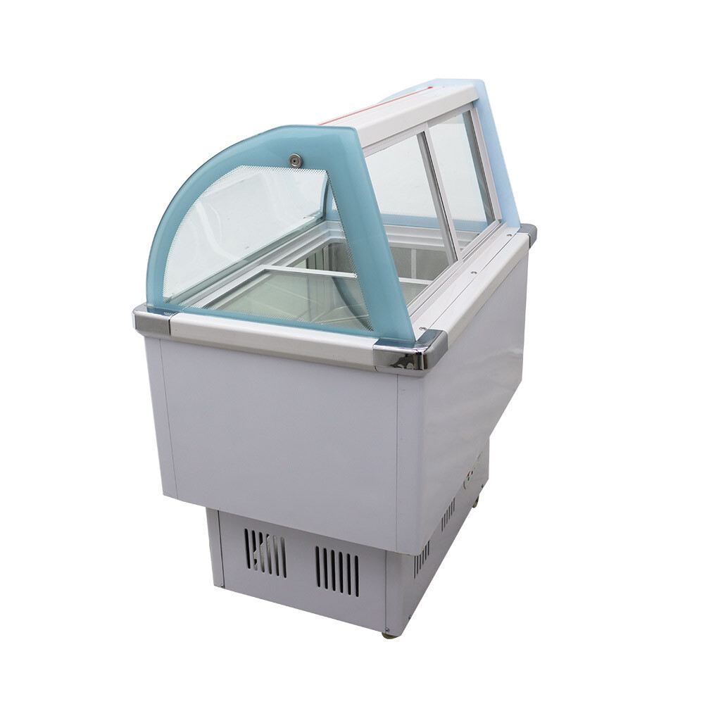 10 PAN Hard Ice Cream Showcase with LED Light Display Cabinet Freezer 220V 180W