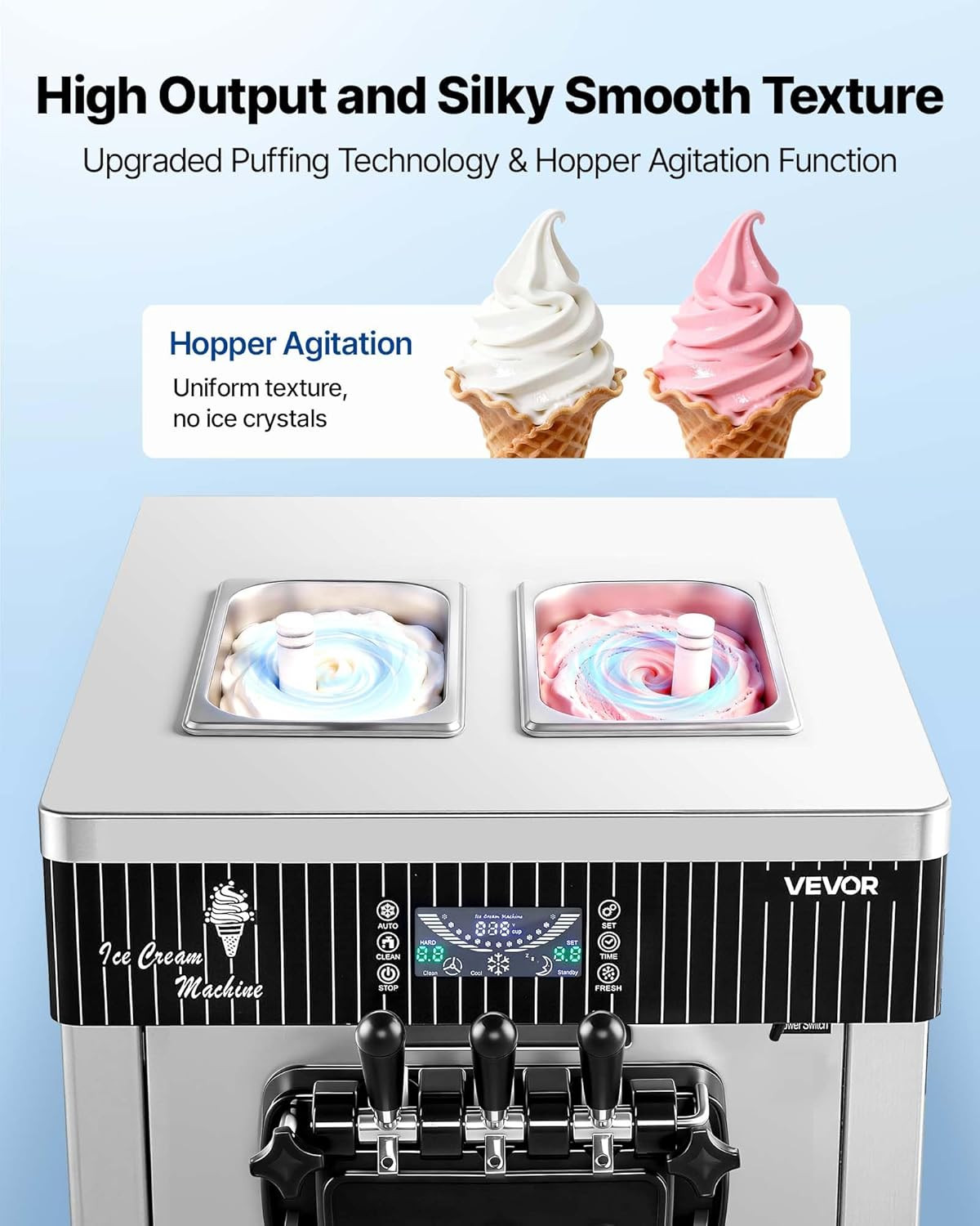 2200W Commercial Soft Serve Ice Cream Machine 3 Flavor 20-28L/H Countertop 6L