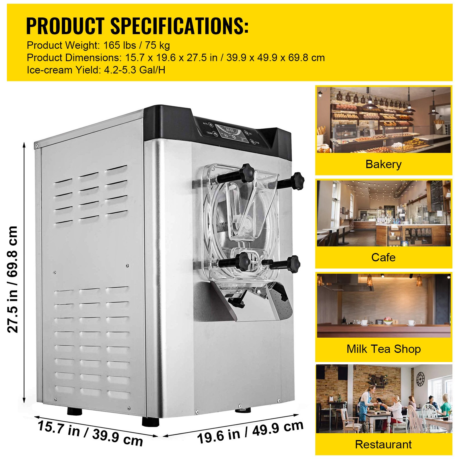 VEVOR Commercial Frozen Hard Ice Cream Machine 20L/H Yogurt Ice Cream Maker 110V