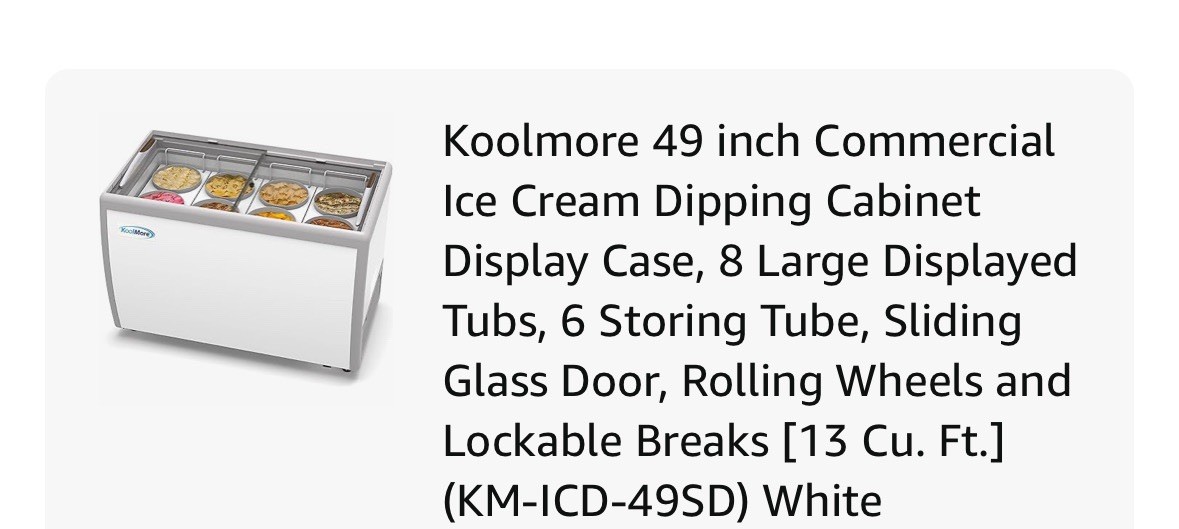49 Inch Commercial Ice Cream Dipping Cabinet Display Case, 8 Large Displayed Tub