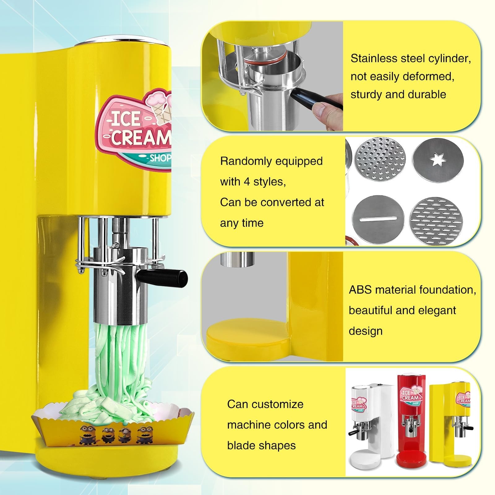 Kolice Frozen Yogurt Mixing Machine Spaghetti Press Ice Cream Noodel Shape Press