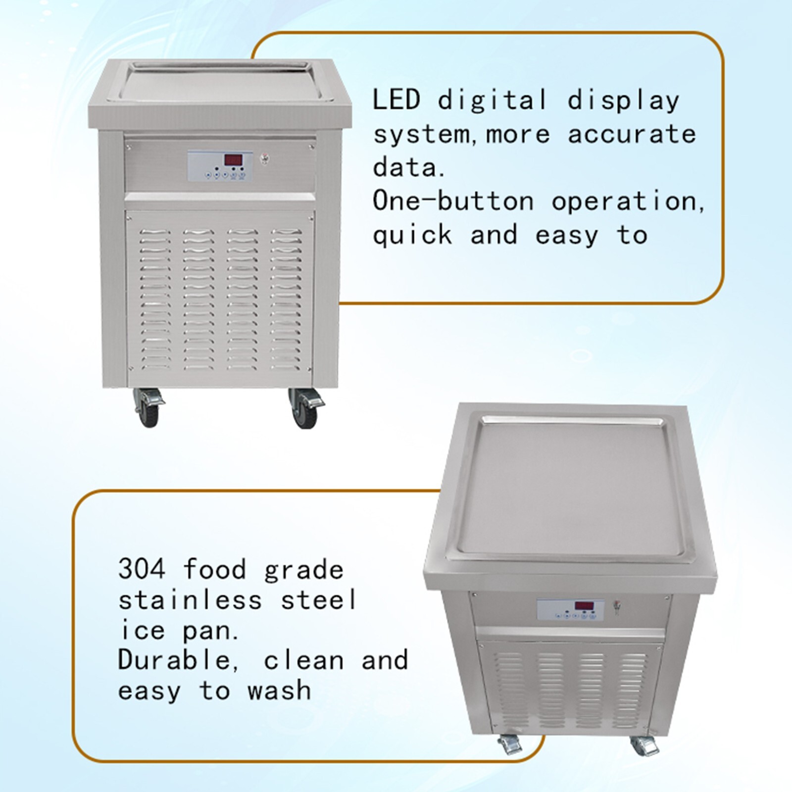 Commercial ETL 21”x21″ square pan roll ice cream machine fried ice cream maker