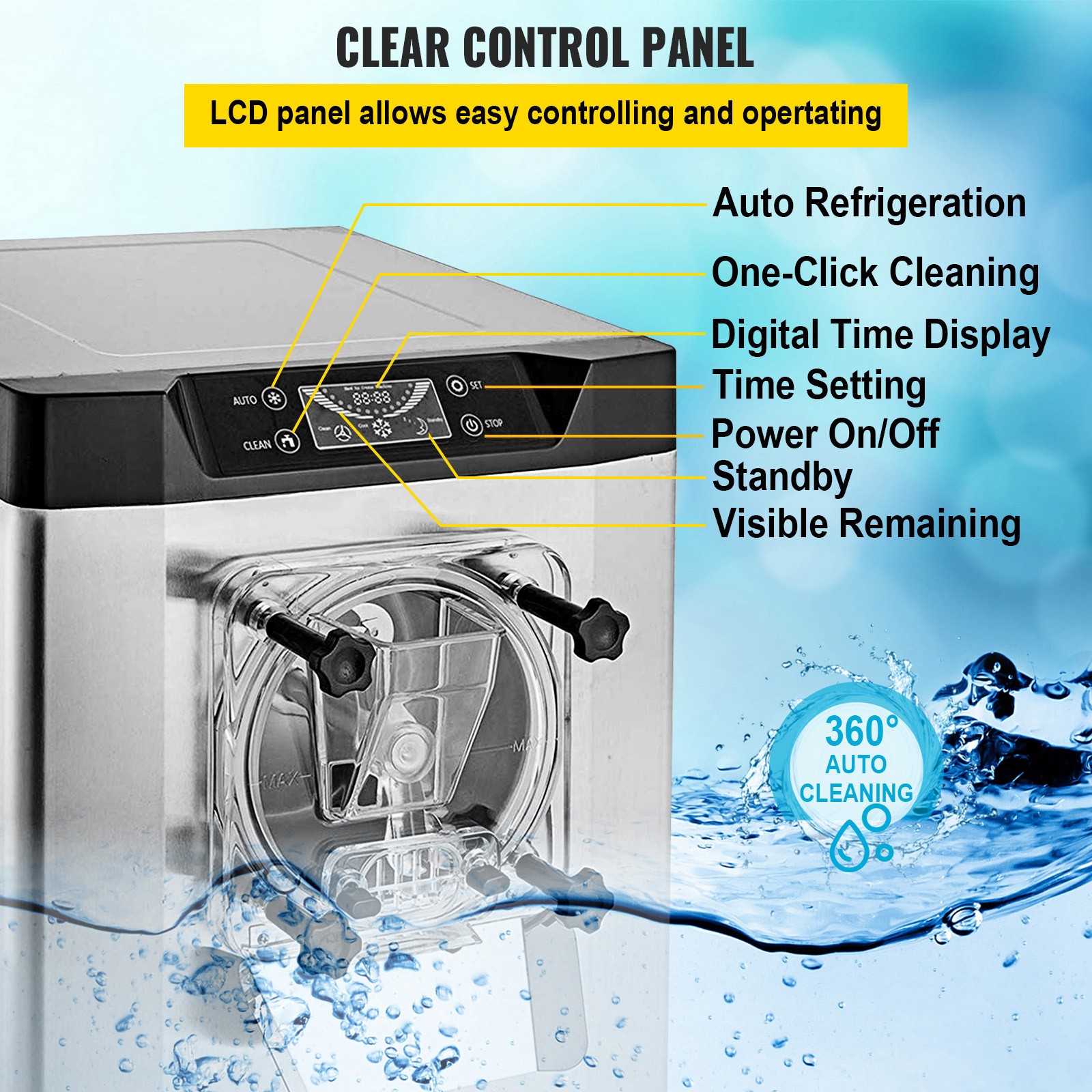 VEVOR 20L/H Frozen Hard Ice Cream Machine LCD Display Commercial Yogurt Maker