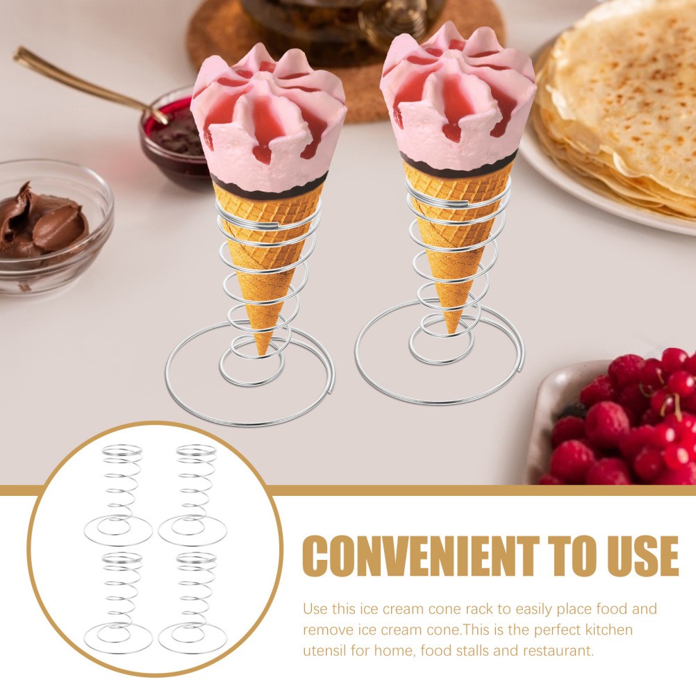 4 Pcs Ice Cream Cone Holders Stainless Steel Display Stands for Restaurants