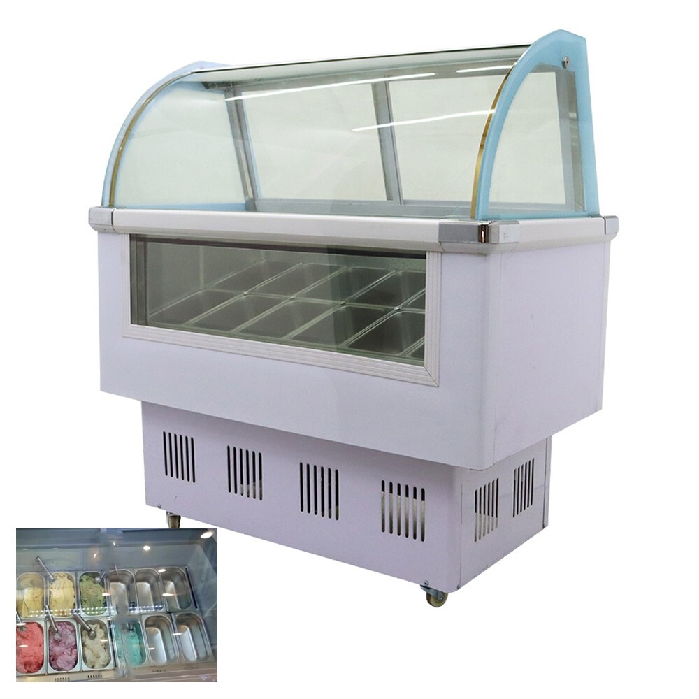 12 PAN Hard Ice Cream Freezer Showcase Gelato Display Refrigerator220V LED Light