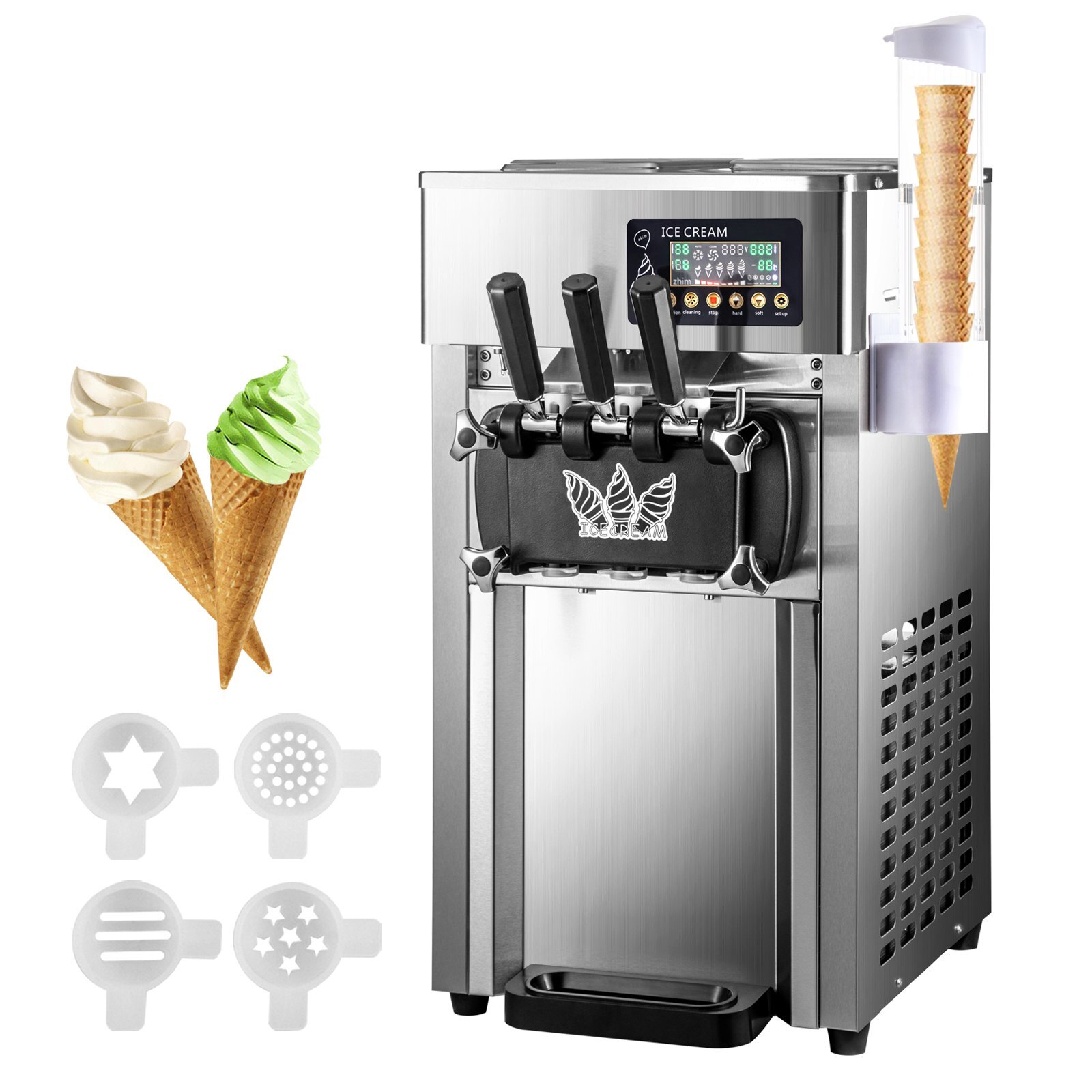SIHAO Countertop 1200W 2+1Flavor Soft Serve5Gal/H LCD Ice Cream Machine Maker