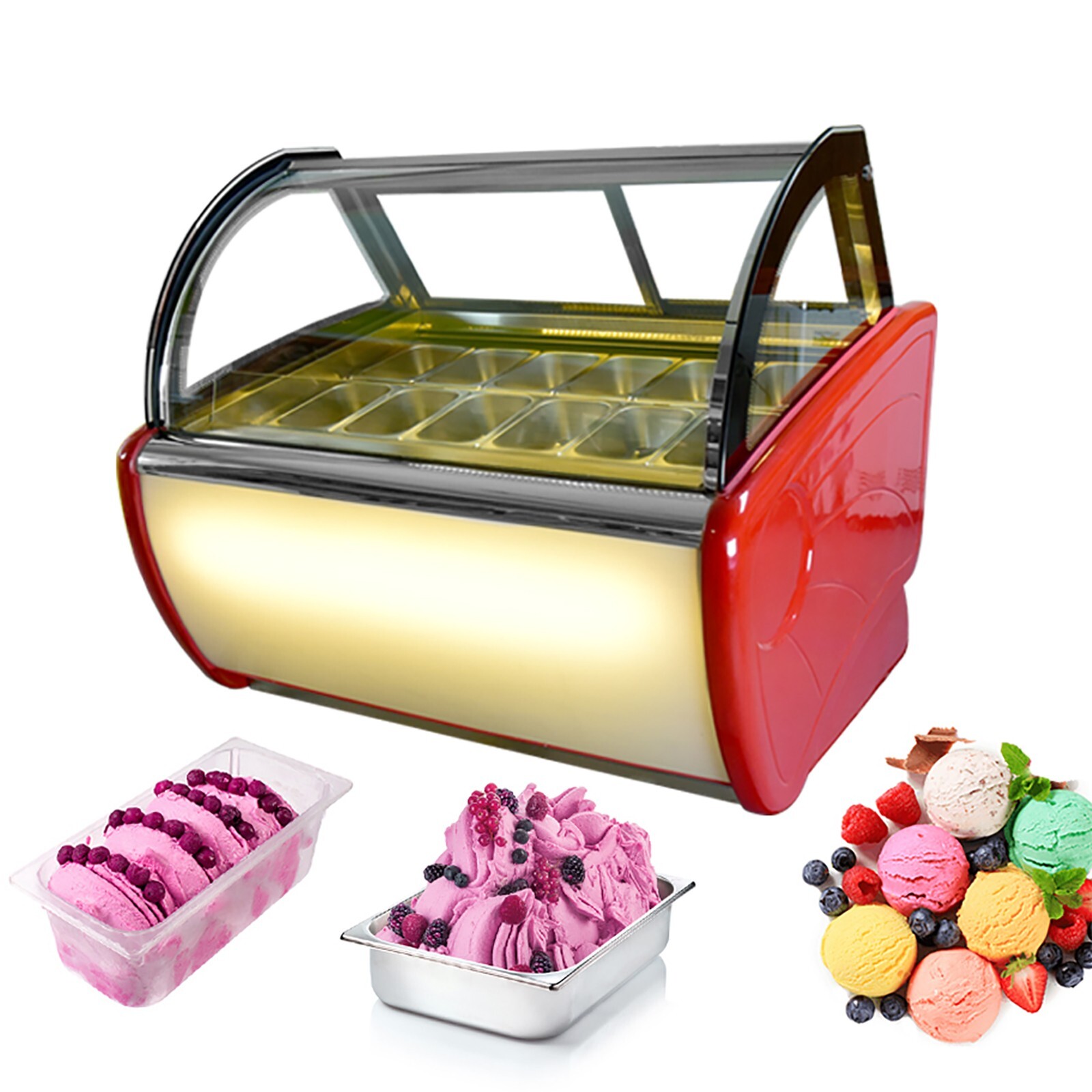USA Kolice Commercial 12pans Gelato Display Freezer, Ice Cream Showcase Freezer