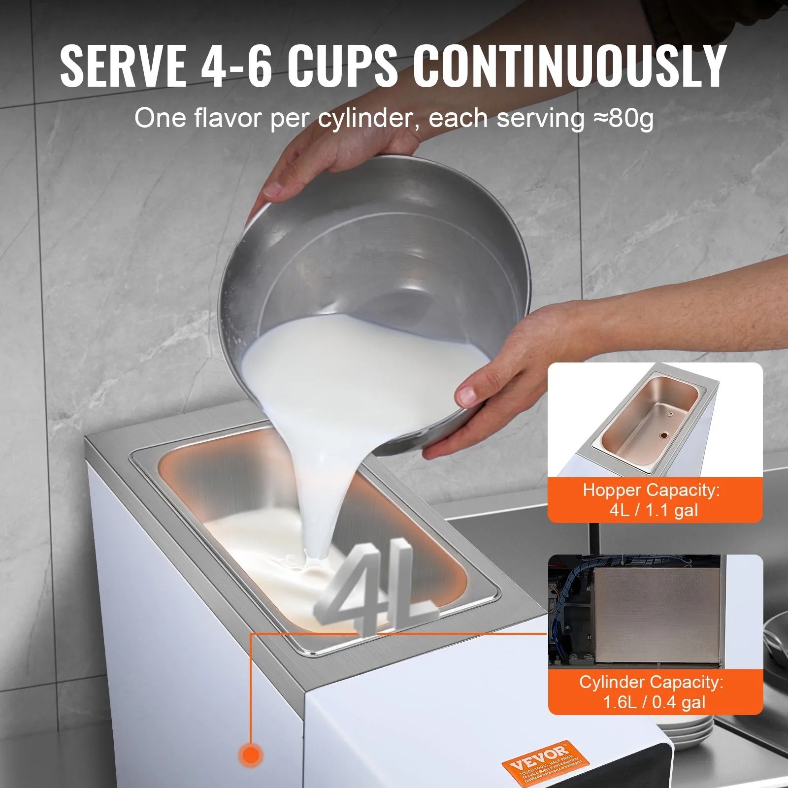 Commercial Ice Cream Maker, 10-20L/H Yield, 1000W Countertop Soft Serve Machine