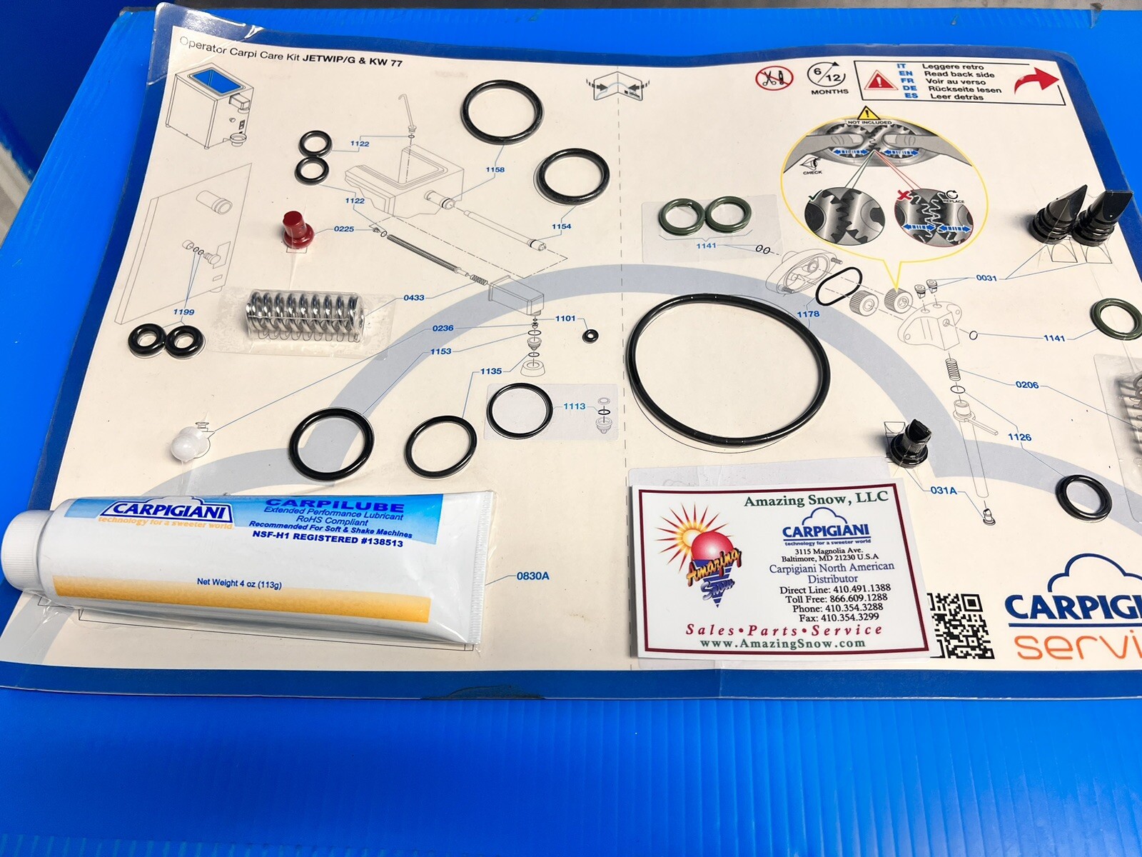 Carpigiani Parts Coldelite Whipped Cream Machine Tune UP Kit Model KW 77