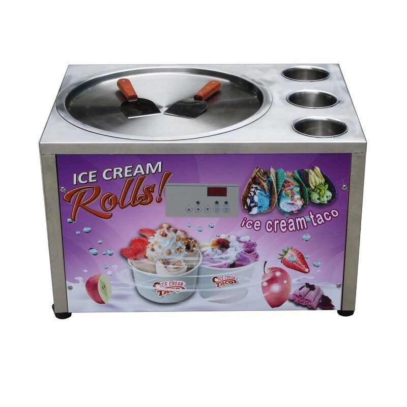 Kolice Countertop Fried Ice Cream Rolled Machine -18″ Round Pan with 3 Buckets
