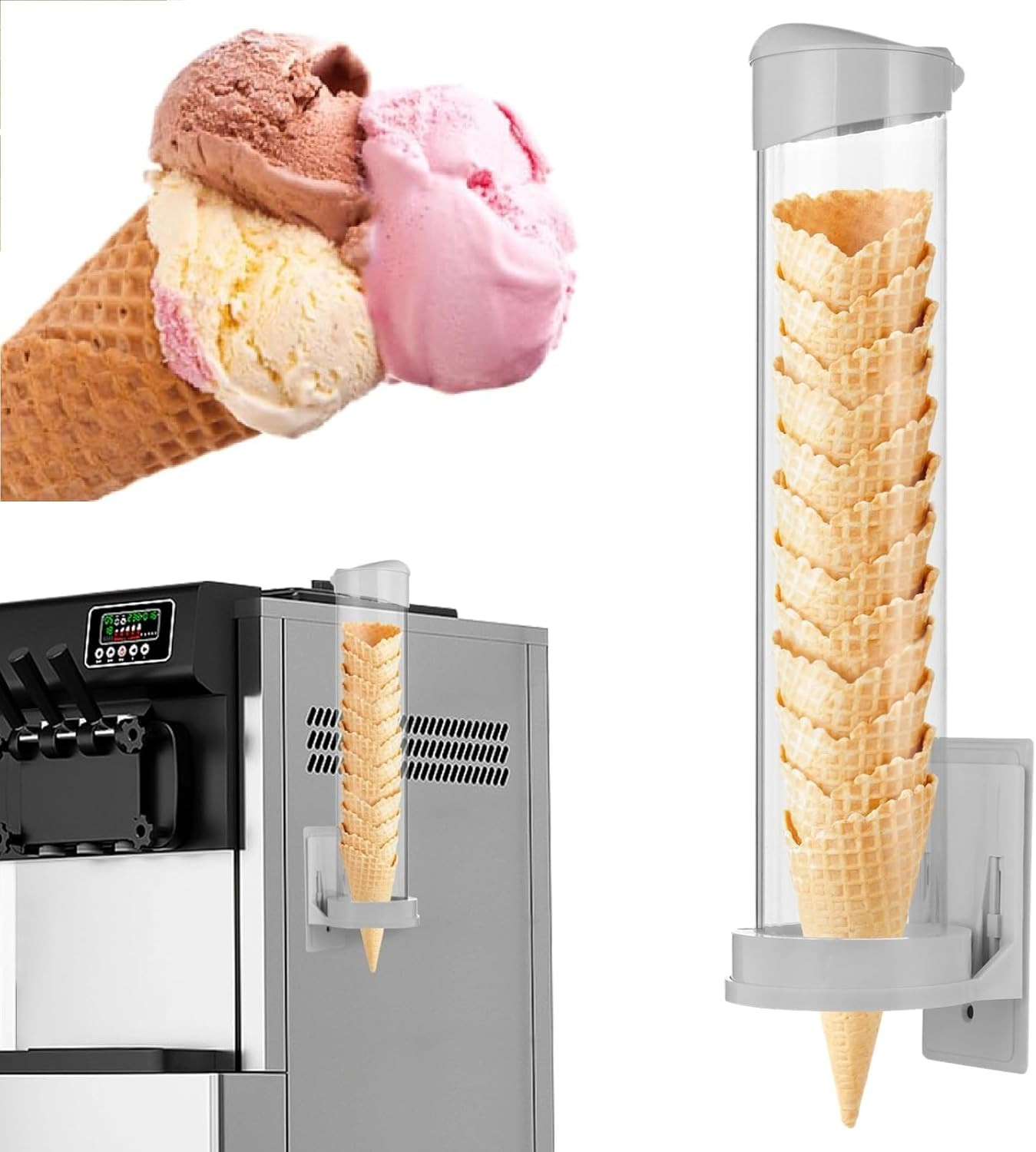16” Resturant Ice Cream Cone Dispenser (Commercial), Fit for Most Cone & Waffle