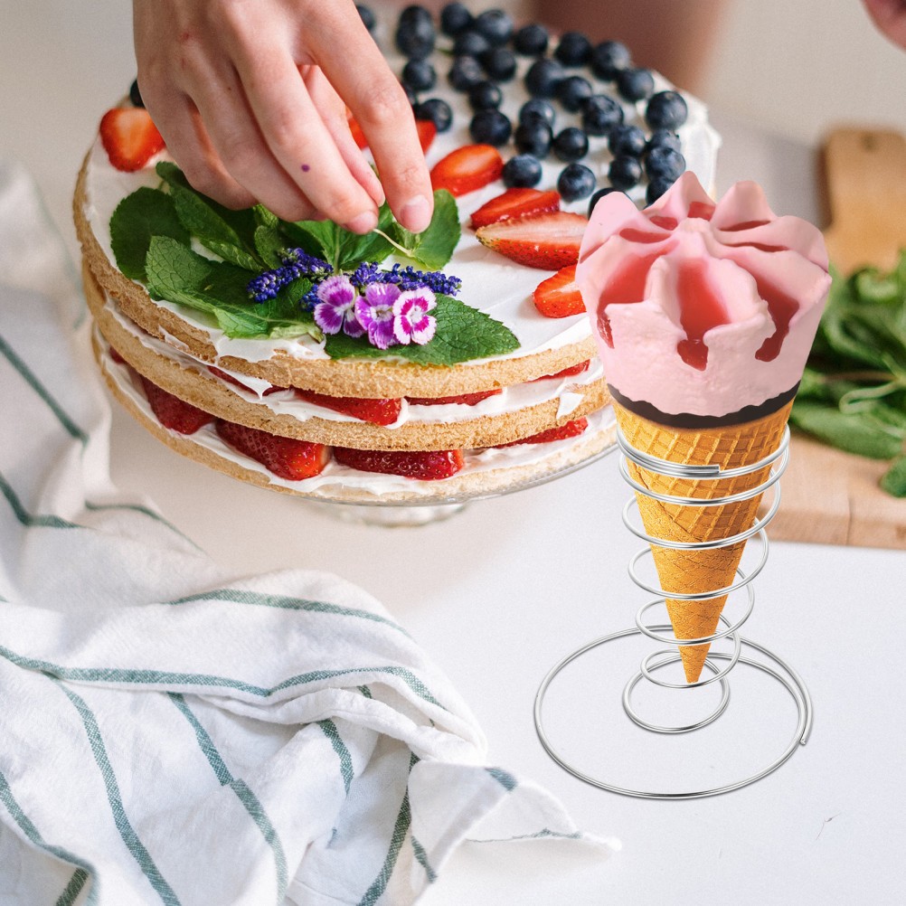 4Pcs Stainless Steel Ice Cream Cone Display Stand Silver Reusable Rack