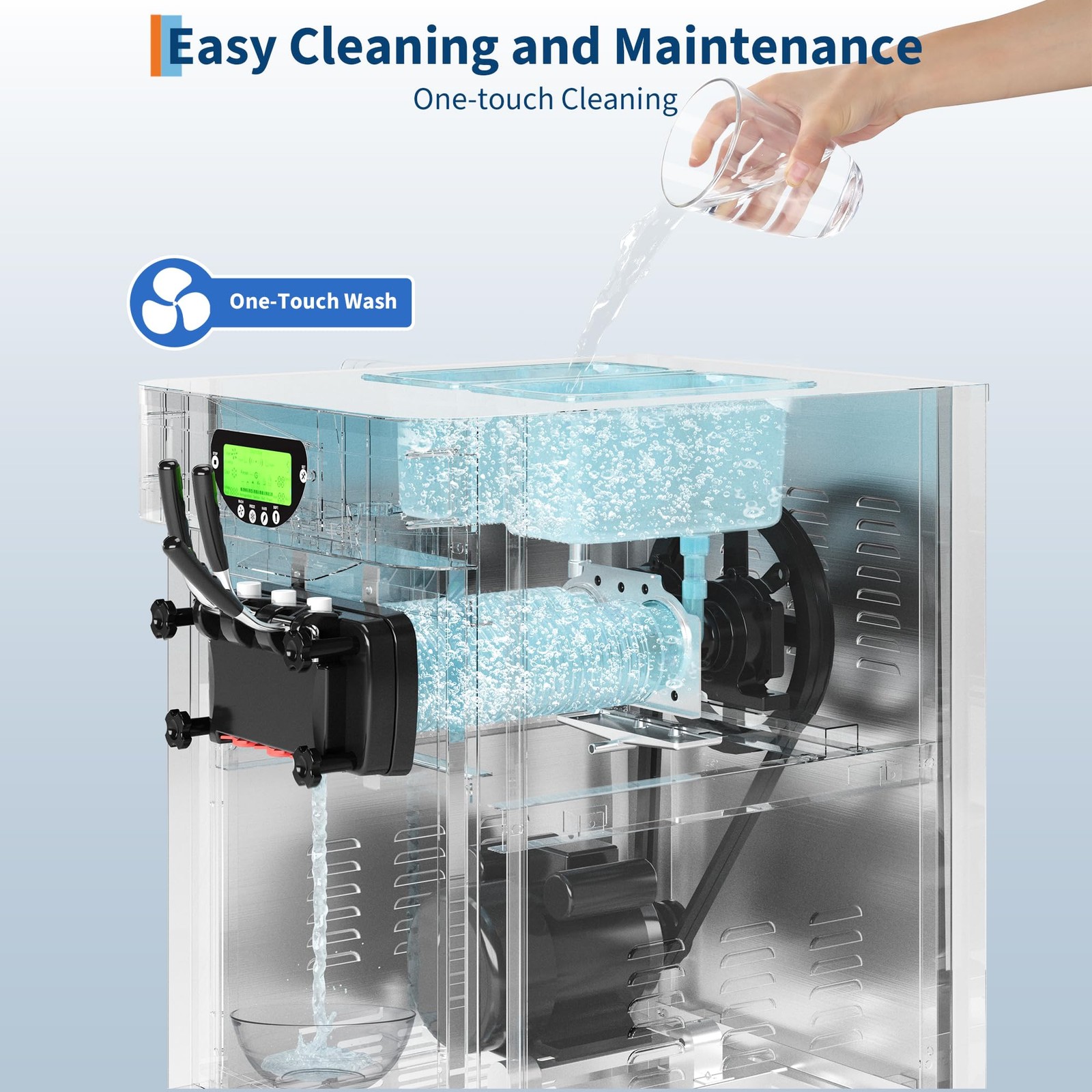 1800W 2+1 Flavors Soft Serve Ice Cream Machine 5.8-7.9 Gal/H LED Self-Cleaning